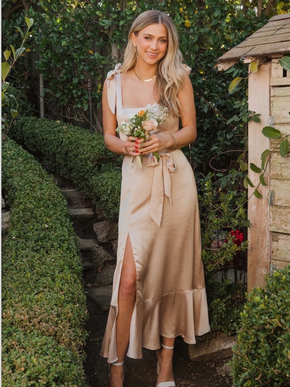 Show Me Your MuMu Claire Midi Dress Champagne Satin